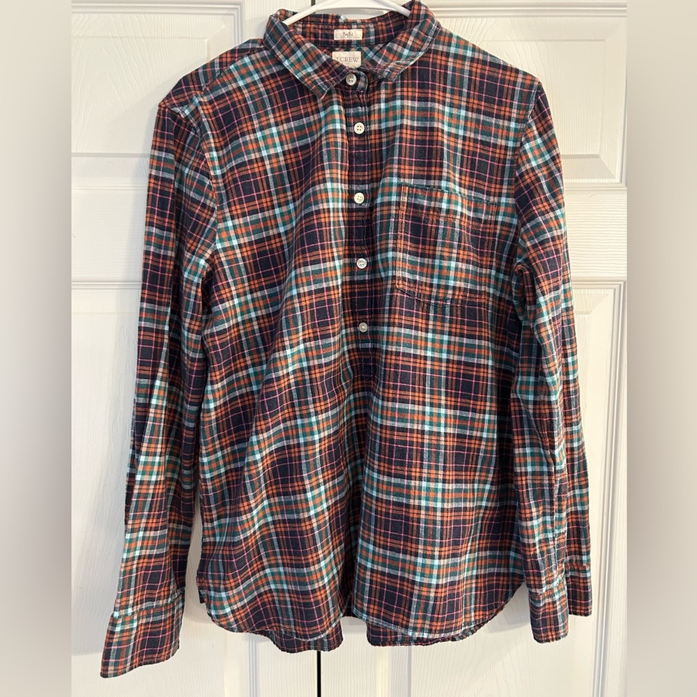 NWOT J.Crew Women’s Purple/Orange Boy Fit Cotton Button Up Blouse Shirt Size L
